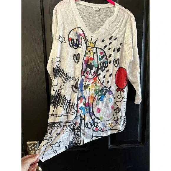 Et' Lois Dog Graphic Print Tunic Blouse Top Size Large - Picture 2 of 7